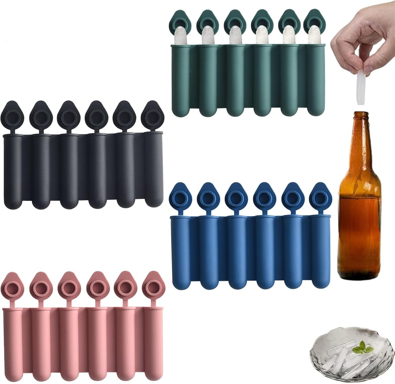 Suppository Mold Ice Cube Mold, set of 4 Long Ice Cube Molds With Lids, Silicone Mini Ice Cube Mold, for Ice Cubes, DIY Popsicle, Homemade Ice Cream